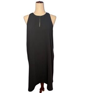 LOFT Black Halter Swing Dress Med Tall‎ MT Minimal Whimsigoth Witchy Office Vamp